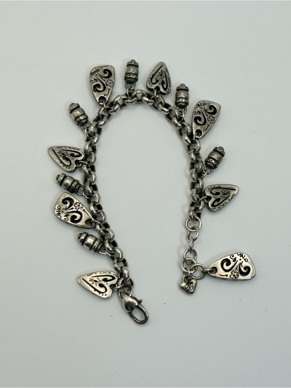 Brighton Brazilian Heart Charm Bracelet 8" Silver Plated Vintage Dangle Fair - Picture 4 of 10